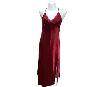 Satin Chemise Gown Slip Dress L Maroon